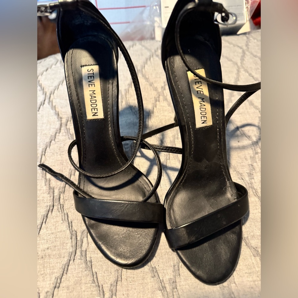 Black strappy heels, 4 in heel